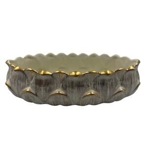 Vintage Haeger Gold Tweed 18K Gold Oval Console Bowl Dish Ceramic Pottery MCM